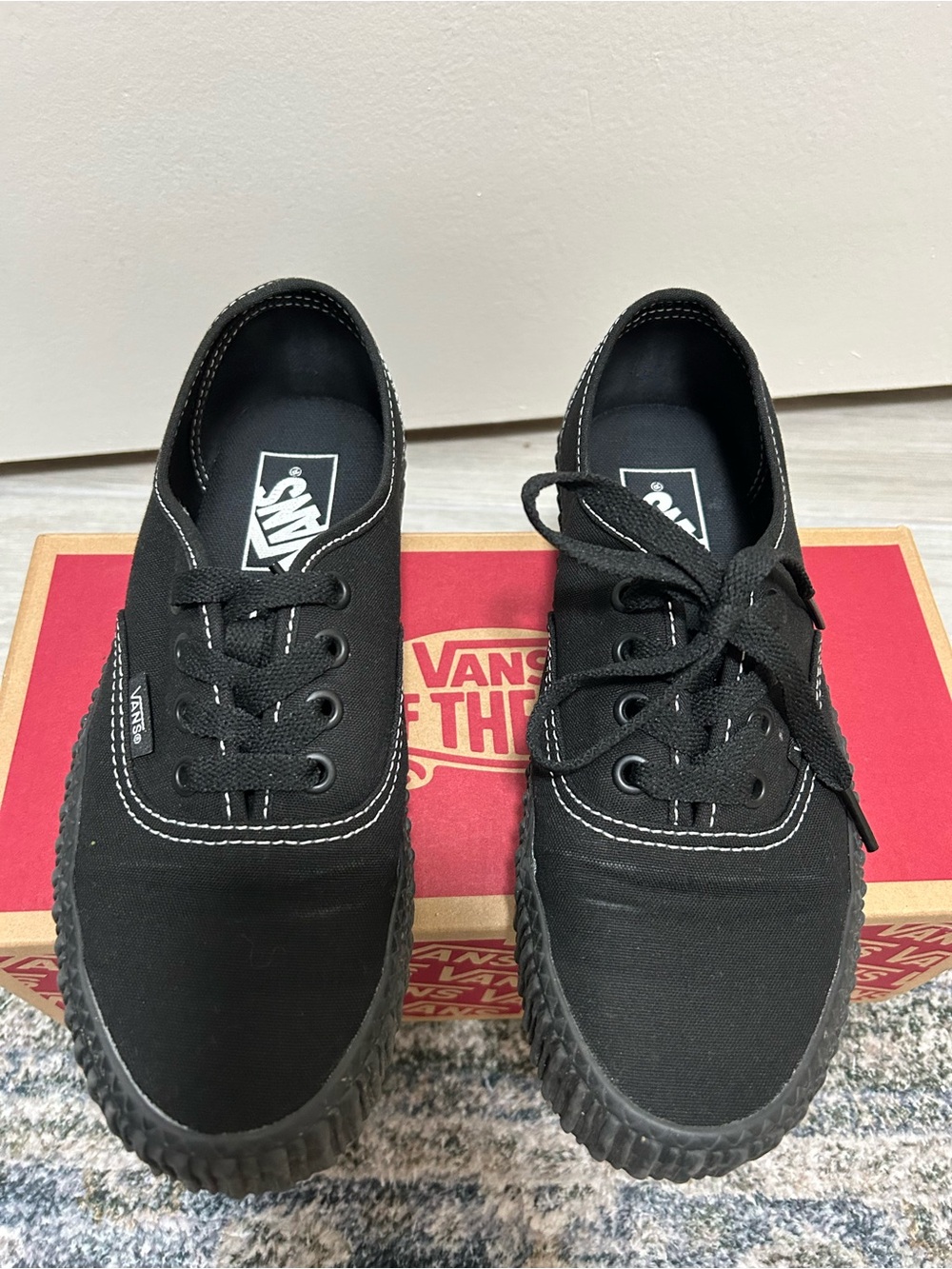 Vans Black Canvas Low-Top Sneakers with White Stitching